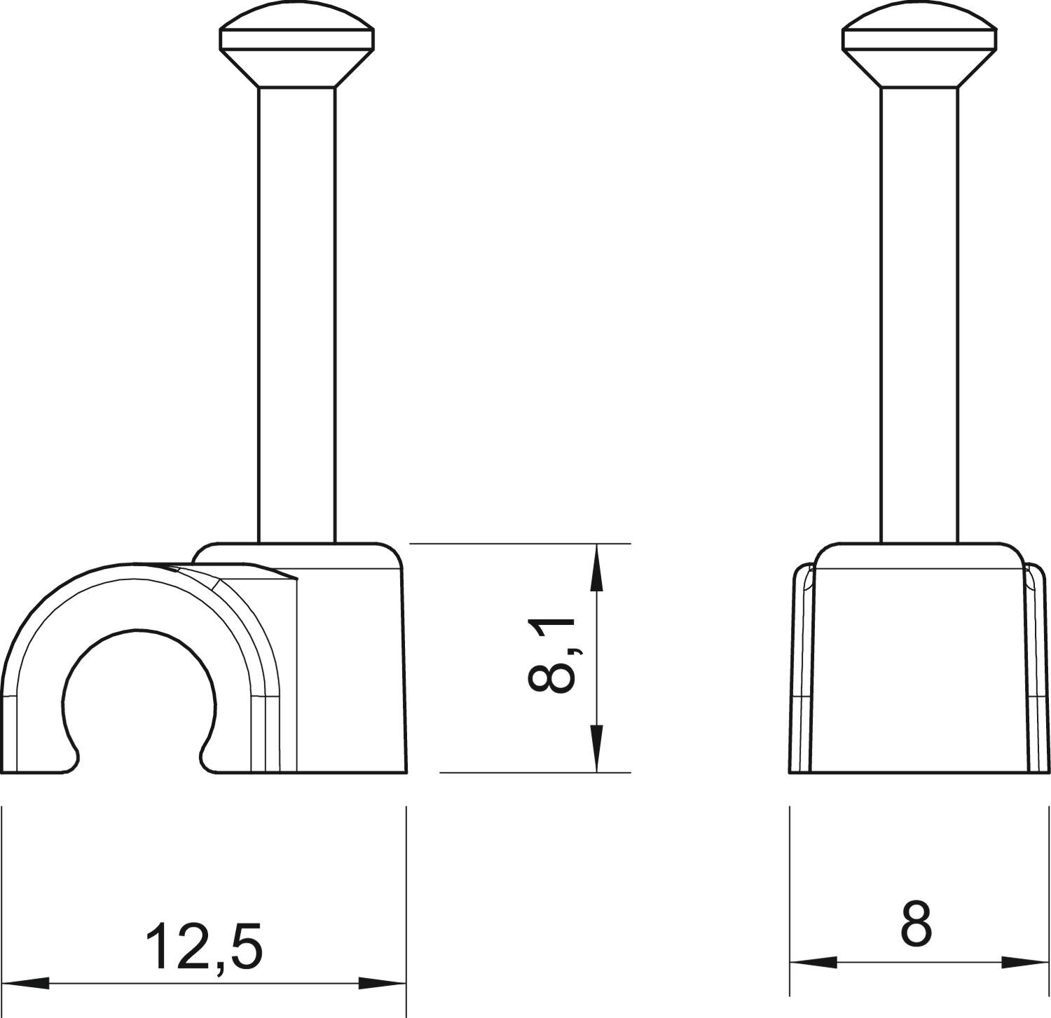 ISO spijkerclip 9mm, L25, PP, lichtgrijs, RAL 7035