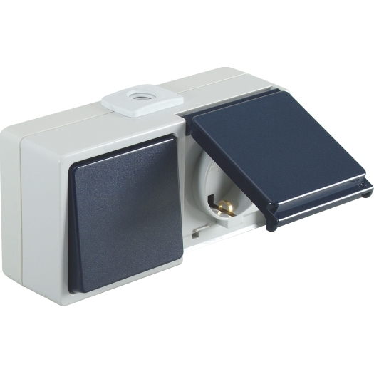 OPUS® AQUA combinatie schakelaar met contactdoos, horizontaal universele schakelaar uit/wissel licht