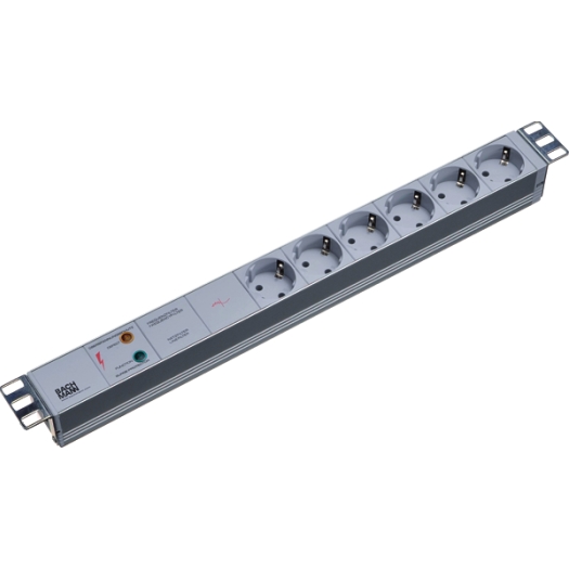 Contactdoos 19" 1U 6xcontactdozen 1xvolledige apparaatbeveiliging 2,0m voedingskabel