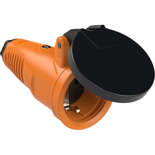 SIROX geaarde contrastekker met scharnierend deksel, massief rubber, IP54, oranje volrubber