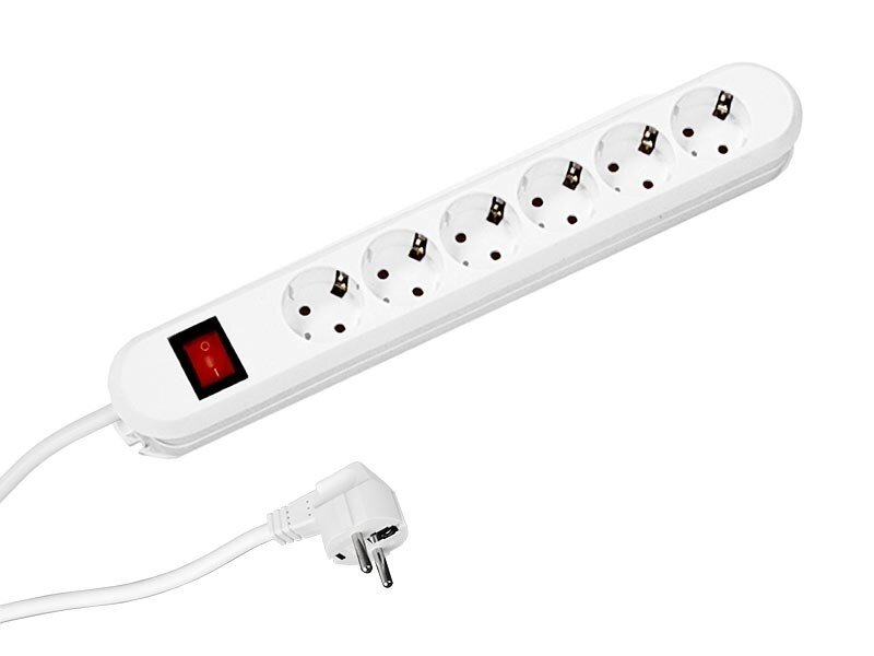 SMART contactdoosstrip met 6x contactdozen in wit met schakelaar, 1,5m voedingskabel