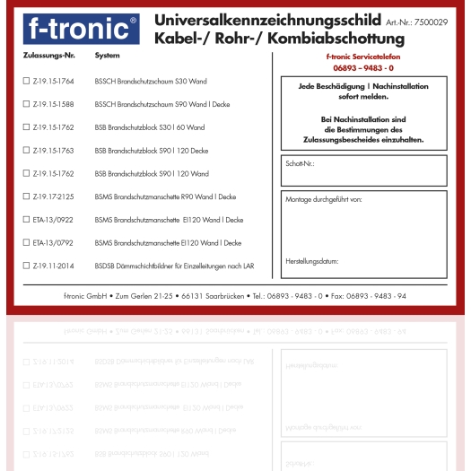 Universeel identificatiebord