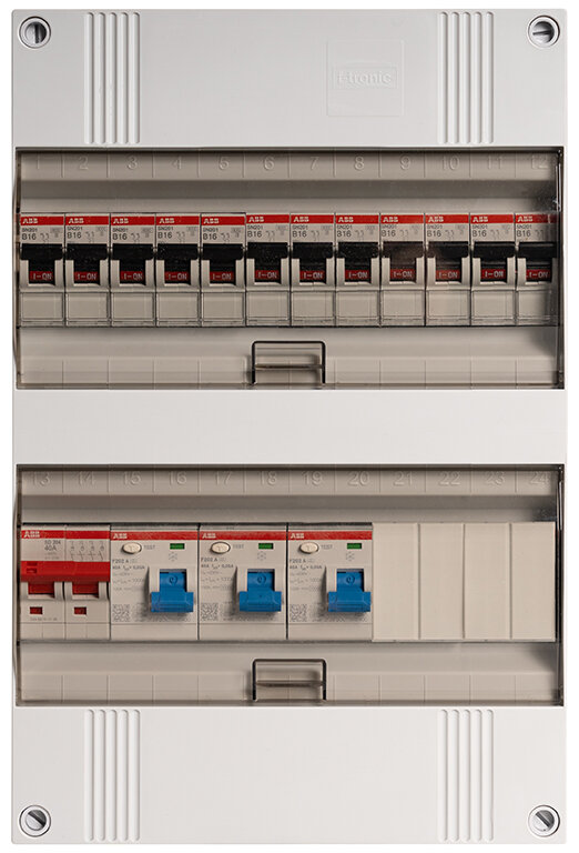 Groepenkast 1-fase, 40A 2P 3 x 40/0,03A 2P, 12 Groep B16