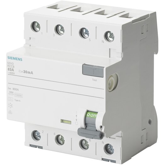 Siemens Aardlekschakelaar 4-polig Type A, "PSE/SSF" 63 A, 0,03 A