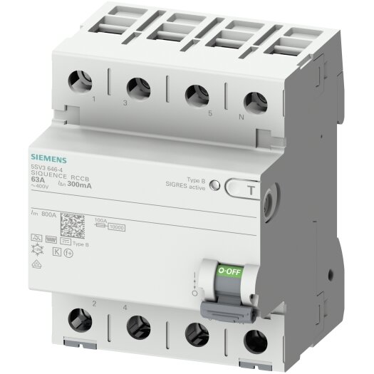 RCD type B 63A 3+N-polig 30mA 400V 4HP korte tijd vertraagd.