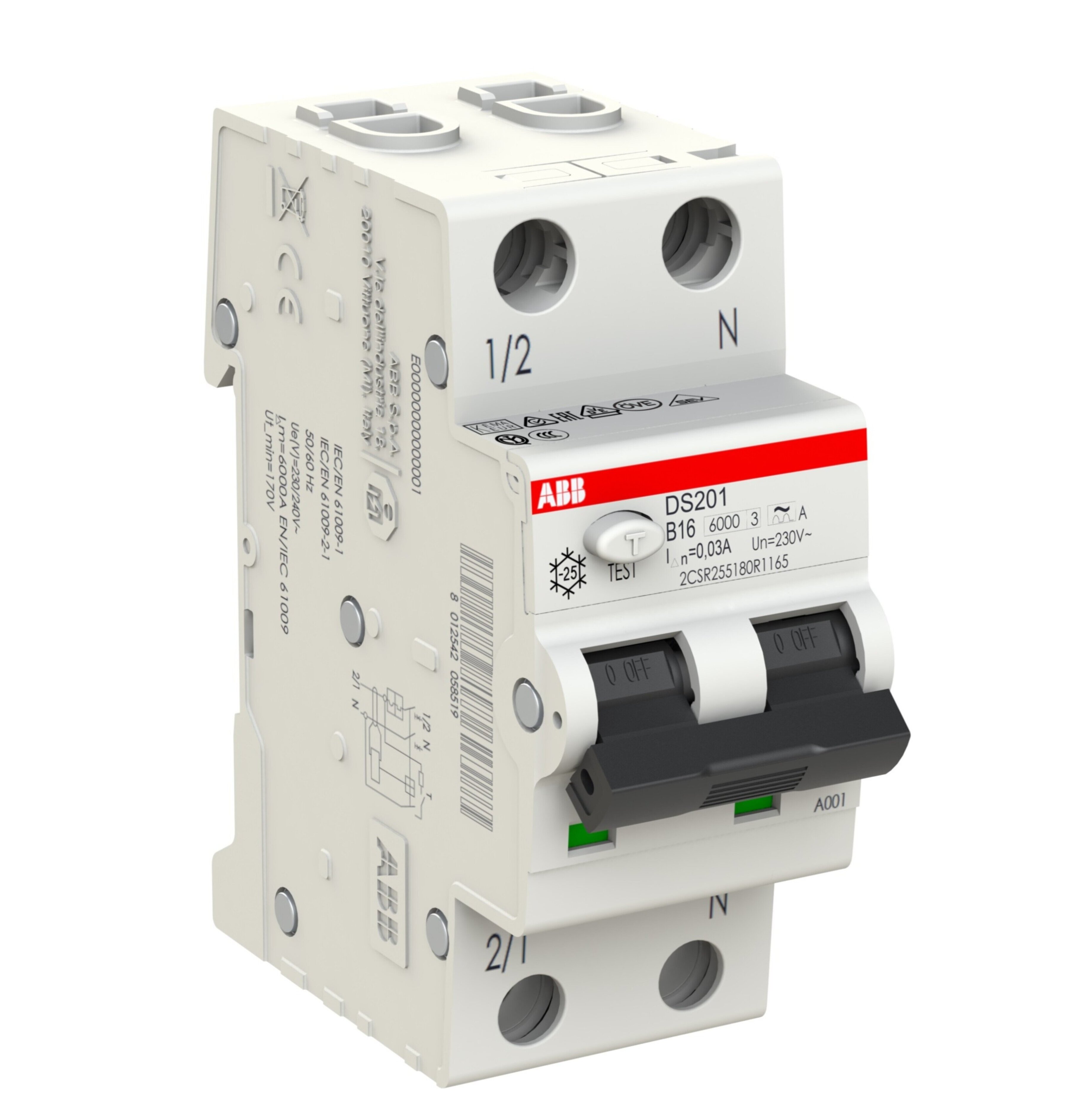 ABB Aardlekautomaat 1P+N type A, B16, 30mA "DS201A"
