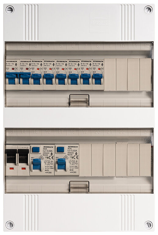Groepenkast 1-fase, 40A 2P 2 x 40/0,03A 2P, 6 Groep B16