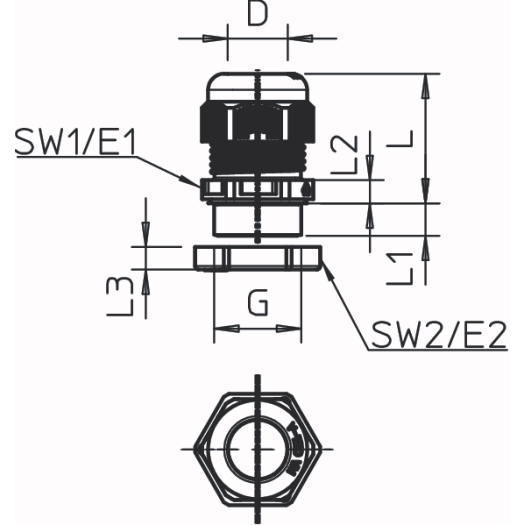 Kabelwartel met borgmoer PG21, PA, lichtgrijs, RAL 7035 Kabelwartel met borgmoer PG21, PA, lichtgrijs, RAL 7035