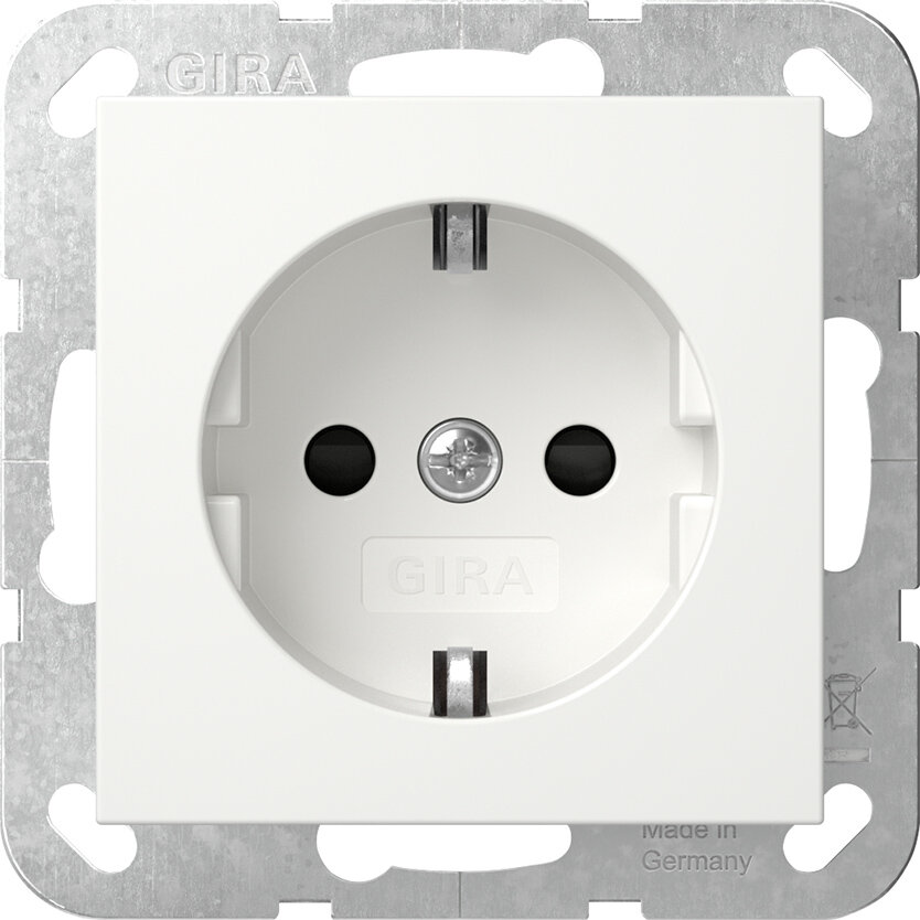 Gira systeem 55 wandcontactdoos (WCD) zuiver wit glanzend met kinderbeveiliging Gira systeem 55 wandcontactdoos (WCD) zuiver wit glanzend met kinderbeveiliging