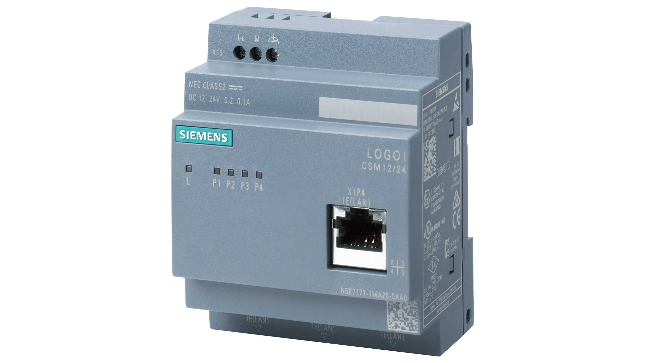 SCALANCE LOGO! CSM 12/24, unmanaged switch, 4x RJ45, 1x poort vooraan