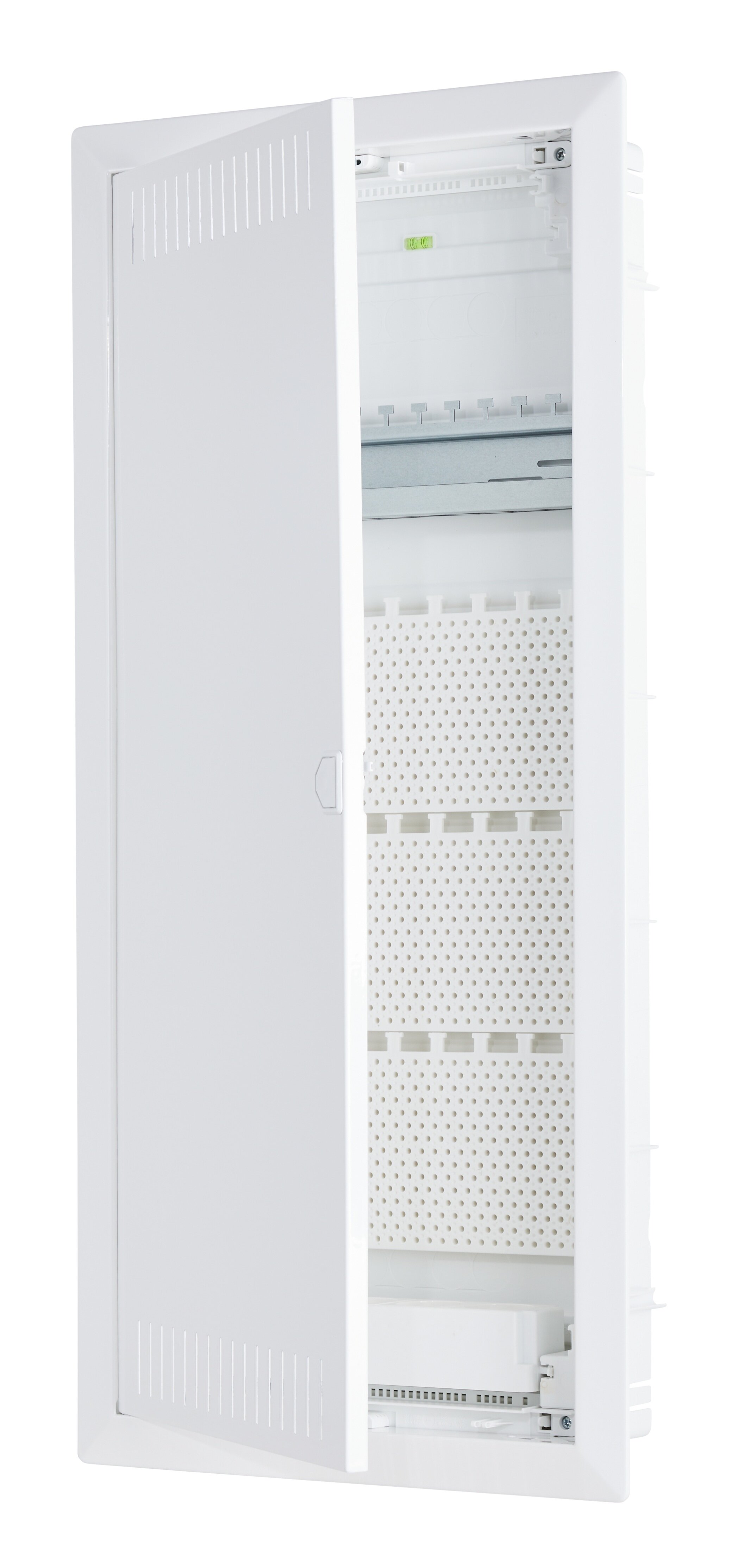 Inbouw- en spouwmuurverdeler, klemrailen steektechniek 4-rijen, 1 x 12 +2 modulen communicatie