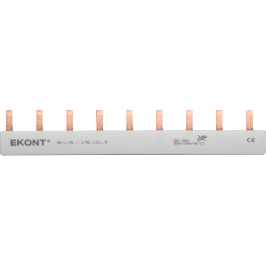 1-fase stiftrail, recht, gesloten 9 x 1 pool, 158 mm lang