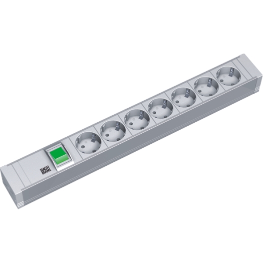 Contactdoos 19" PVC 7contactdozen 1xschakelaar Voedingskabel 2,0m