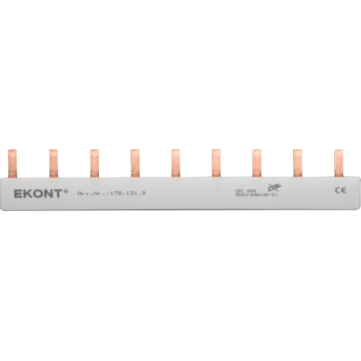 1-fase stiftrail, recht, gesloten 9 x 1 pool, 158 mm lang