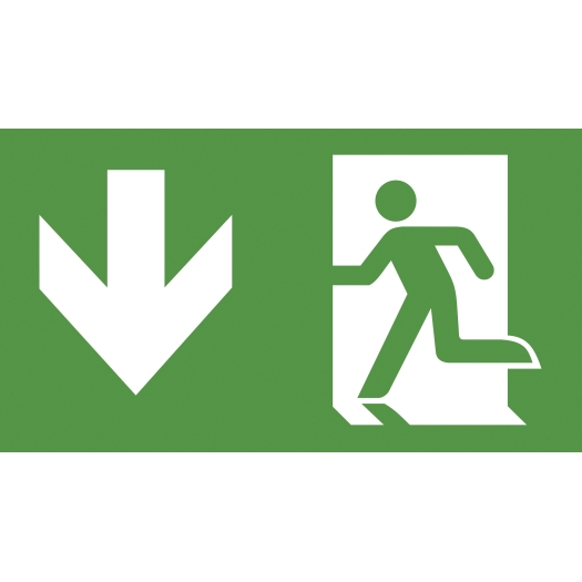 Pictogramplaat vluchtweg naar "onder" (NL)