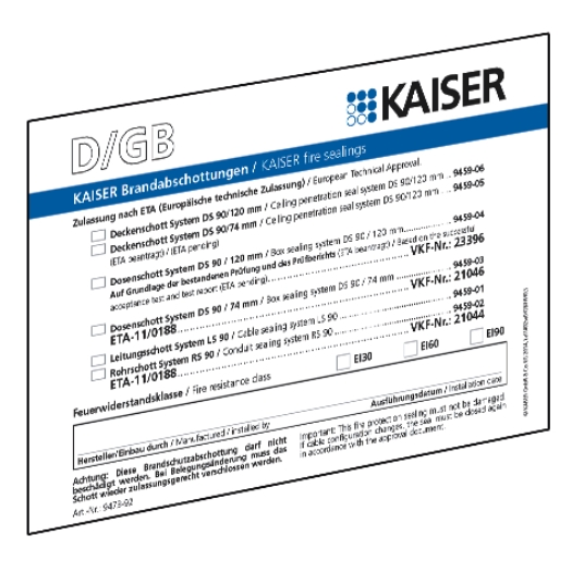 Identificatieplaatje brandbeveiligingsschot, talen D/GB/FR/NL