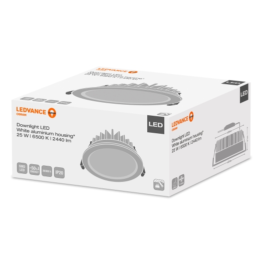 Ledvance LED-Downlight 25 W, 6500 K, IP 20, 230 V, 2440 lm, 30.000 h