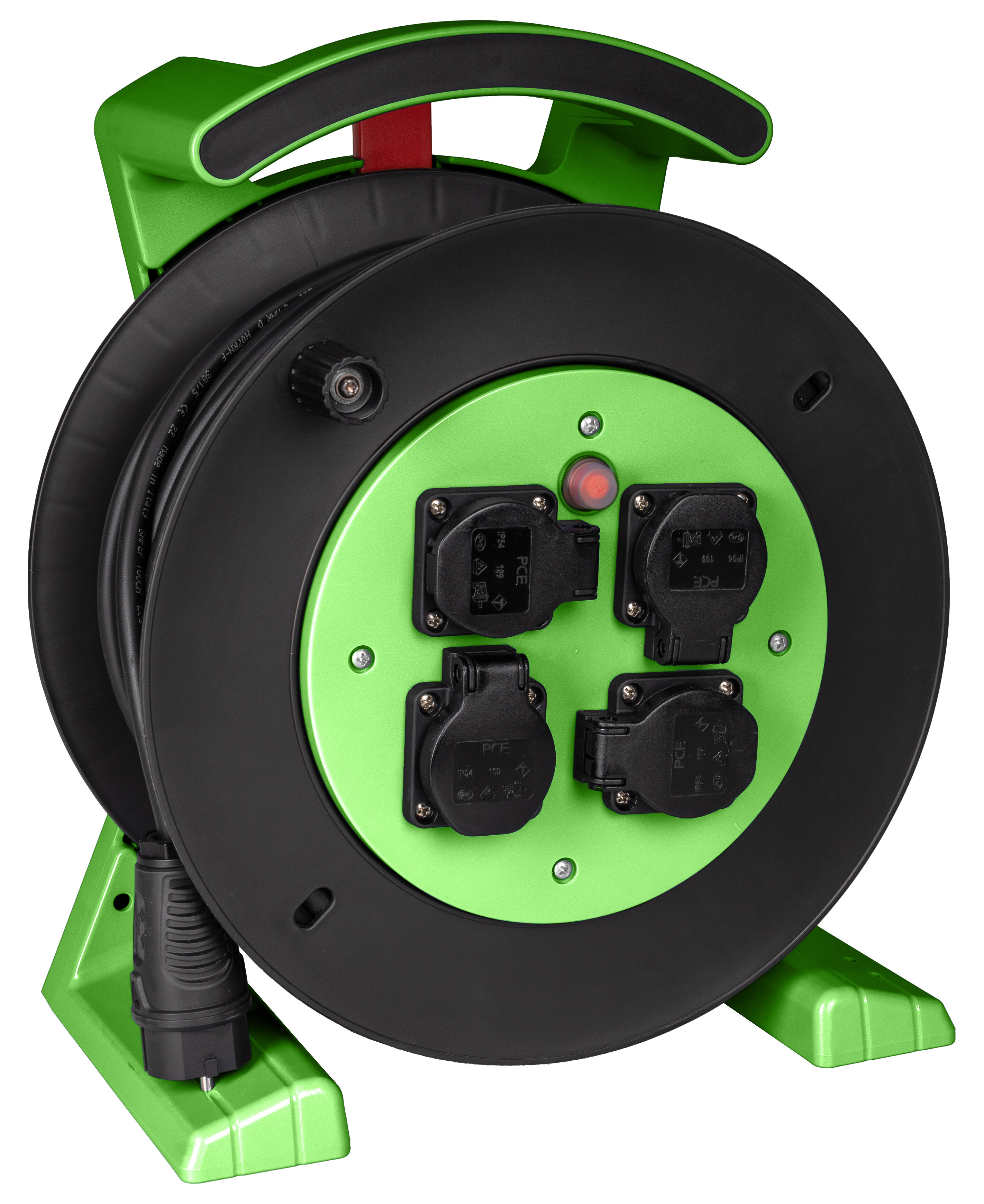 JUMBO kabelhaspel 2.0 in groen-zwart, 4 contactdozen, H07RN-F 3G2,5 mm², 25 m