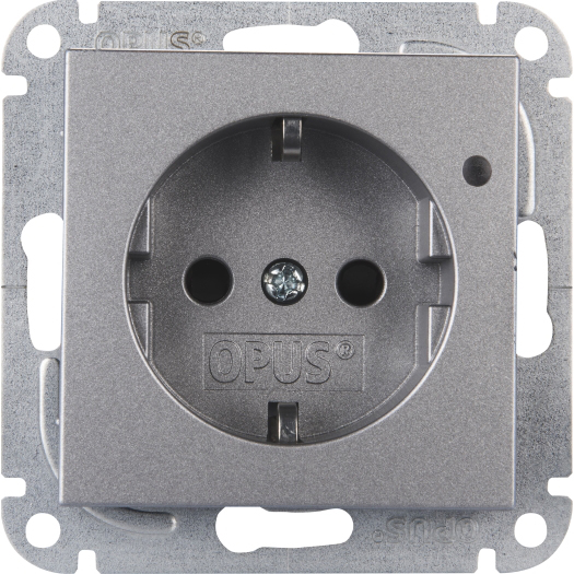 OPUS® 55 geaarde contactdoos met overspanningsbeveiliging alu - zilver - zijdeglans