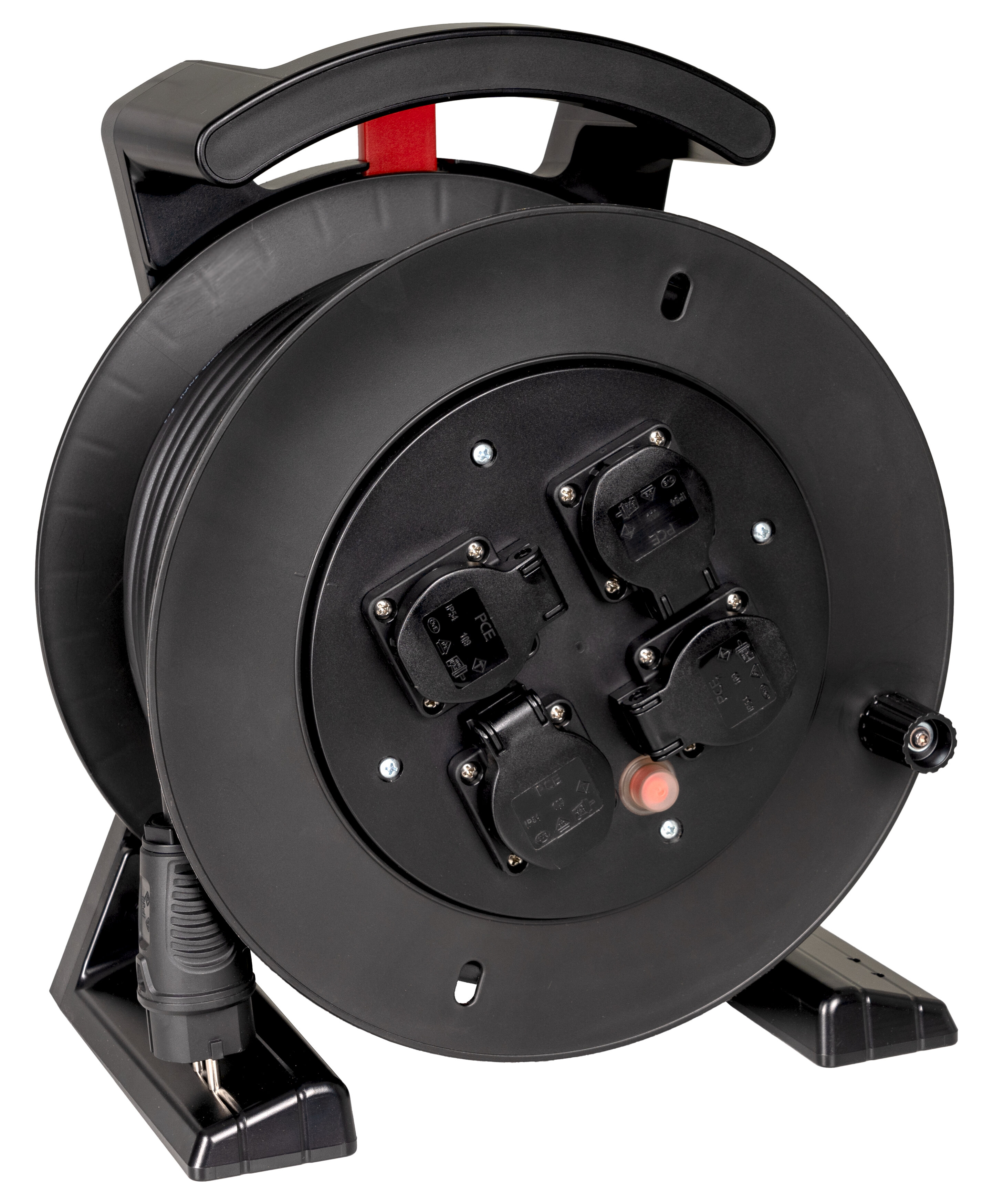 JUMBO kabelhaspel 2.0 in zwart, 4 contactdozen, H07RN-F 3G1,5 mm², 25 m