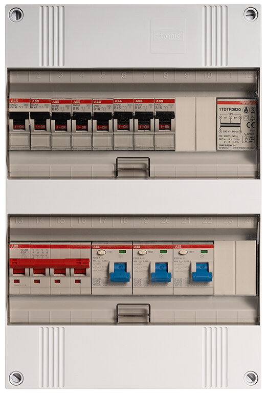 Groepenkast ABB 3-fasen, 9 groepen, 40A 4P 3 x 40/0,03A 2P 