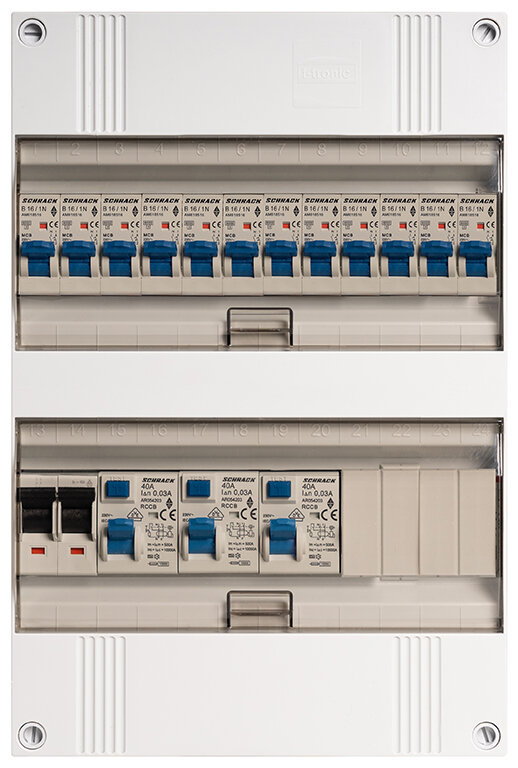 Groepenkast 1-fase, 40A 2P 3 x 40/0,03A 2P, 12 Groep B16