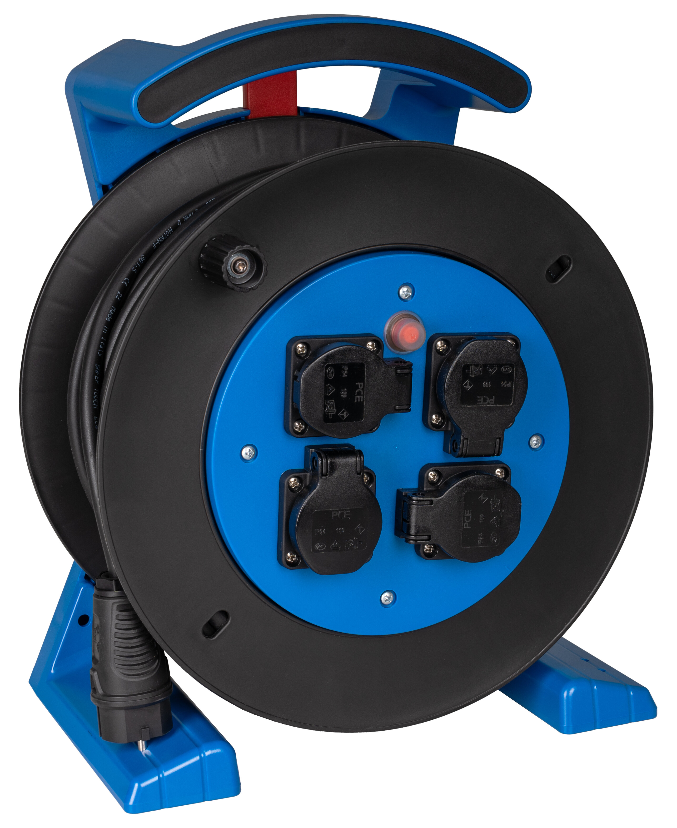 JUMBO kabelhaspel 2.0 in blauw-zwart, 4 contactdozen, H07RN-F 3G1,5 mm², 40 m