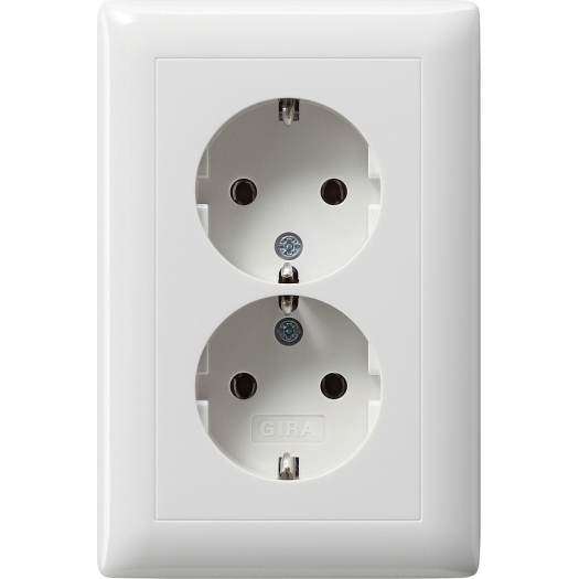Gira systeem 55 wandcontactdoos (WCD) 2-voudig zuiver wit glanzend met bevestigingsklauwen (voor compacte inbouwdozen)