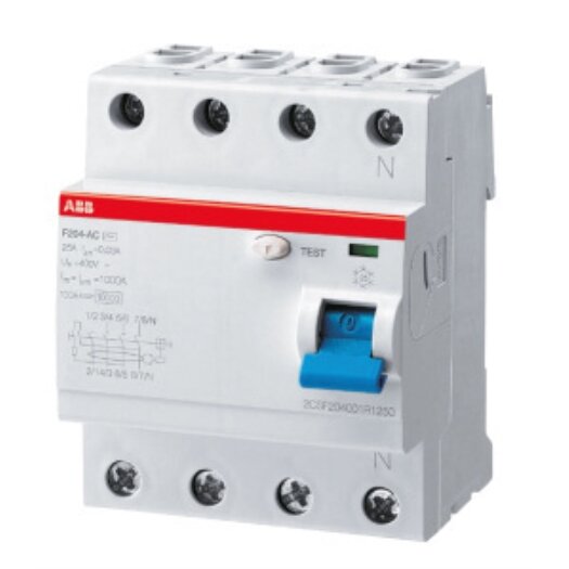 ABB Aardlekschakelaar 4-polig type A, 63A, 30mA, N-links, "F204A"