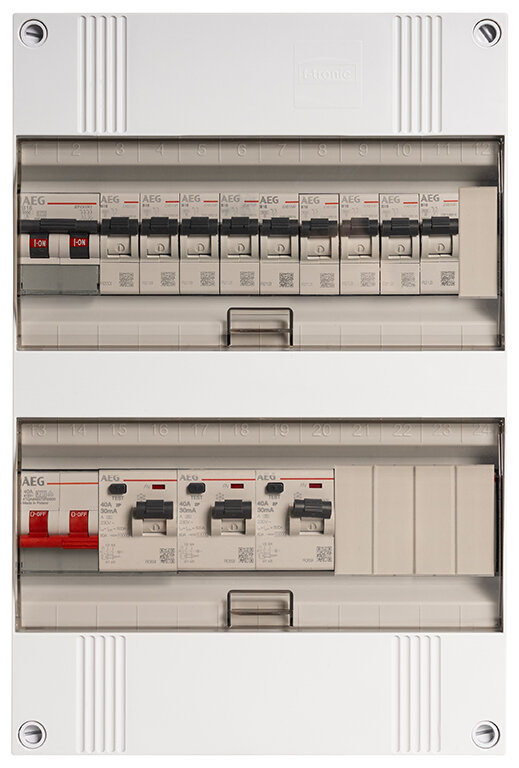Groepenkast AEG 1-fase, 9 groepen + kookgroep, 40A 2P 3 x 40/0,03A 2P 