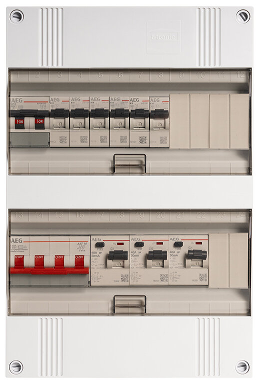 Groepenkast AEG 3-fasen, 6 groepen + kookgroep, 40A 4P 3 x 40/0,03A 2P