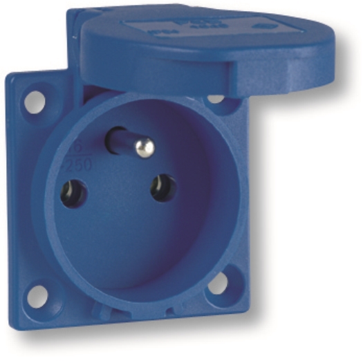 Machinecontactdozen IP 54 Belgisch/Franse uitvoering blauw (RAL 5017) van opzij