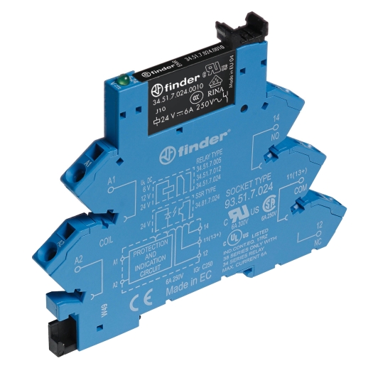 Koppelrelais serie 38 1 wisselcontact, 24V DC, met veerklemmen