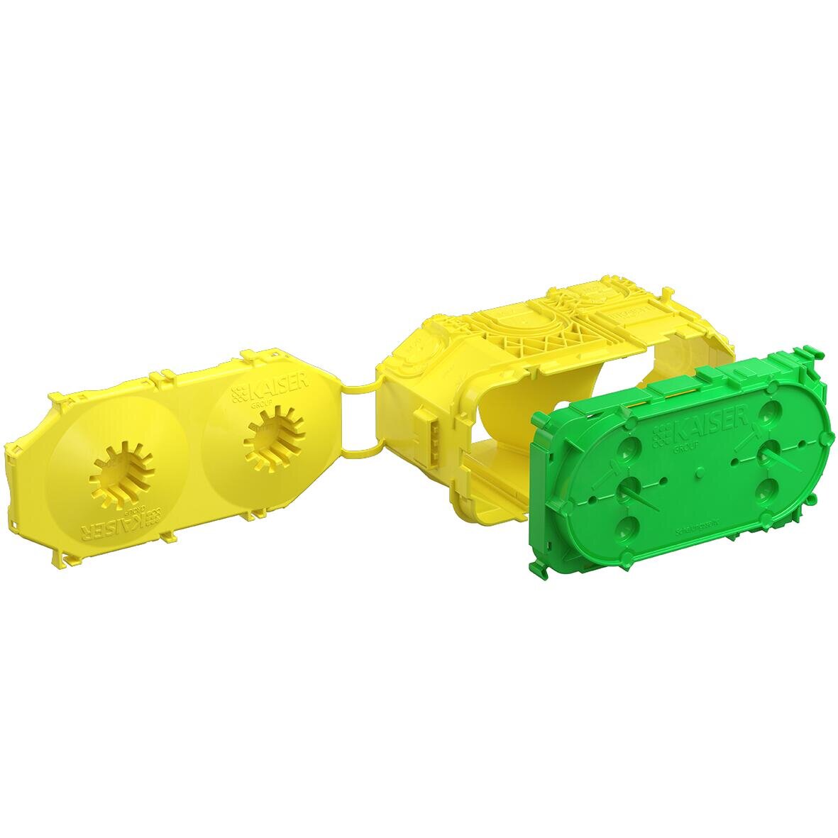 Betongereedschap aansluitdoos met deksel, 2-voudig, 45 mm (plat), geel