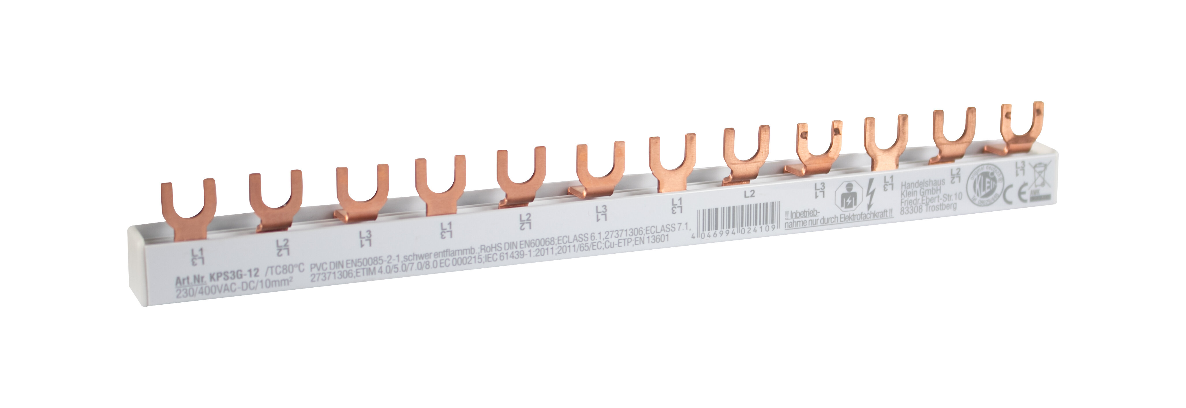 3-fasen vorkrail, L-uitvoering, gesloten 4 x 3 polen, 216 mm lang, modulebreedte: 17,80 mm