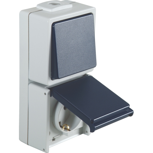 OPUS® AQUA combinatie schakelaar met contactdoos, verticaal universele schakelaar uit/wissel lichtgr