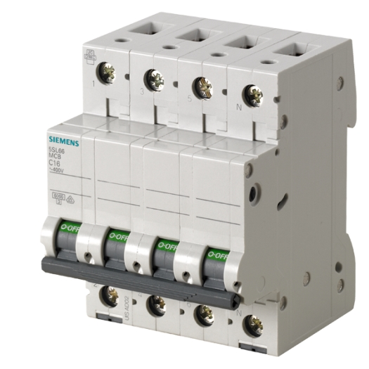 Siemens Installatieautomaat 3-polig + N "5SL6" B, 16 A