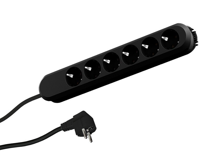 Contactdoosstrip Smart 6x veiligheidscontactdozen zwart 1,5m voedingskabel
