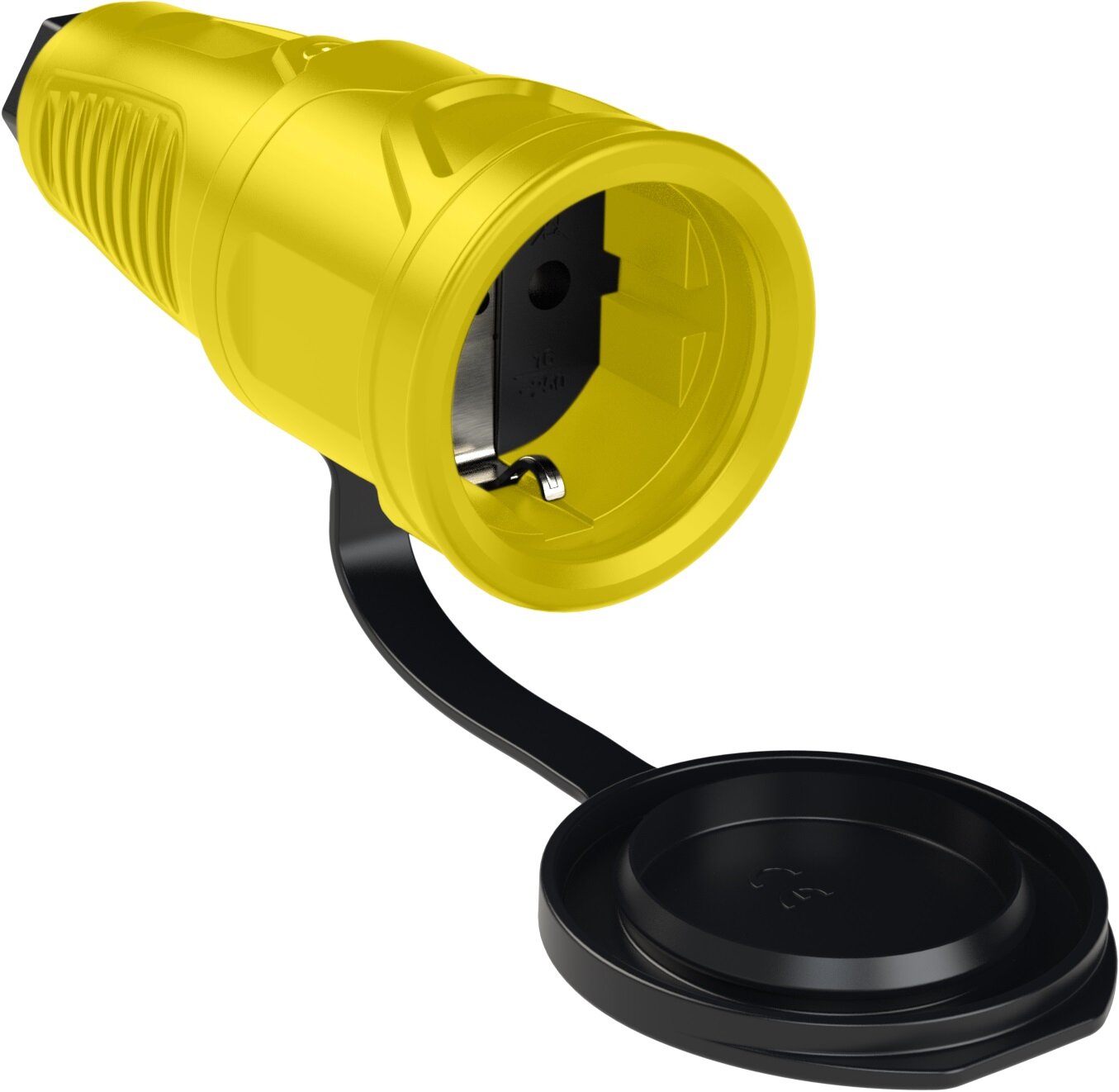 SIROX massief rubberen contrastekker met deksel op riem geel volrubber SIROX massief rubberen contrastekker met deksel op riem geel volrubber