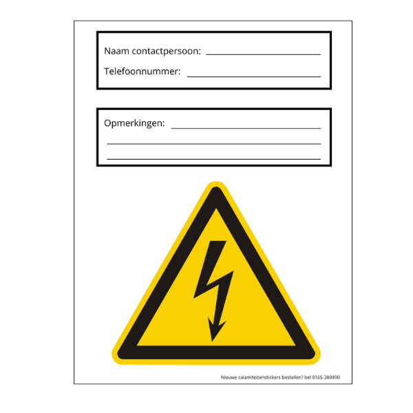 Calamiteitensticker voor bouwmeterkast