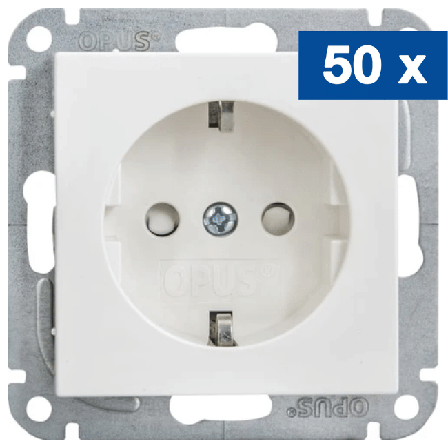 OPUS 55 geaarde wandcontactdoos - zonder krallen 50er projectverpakking polarwit kinderbeveiliging (kindveilig)