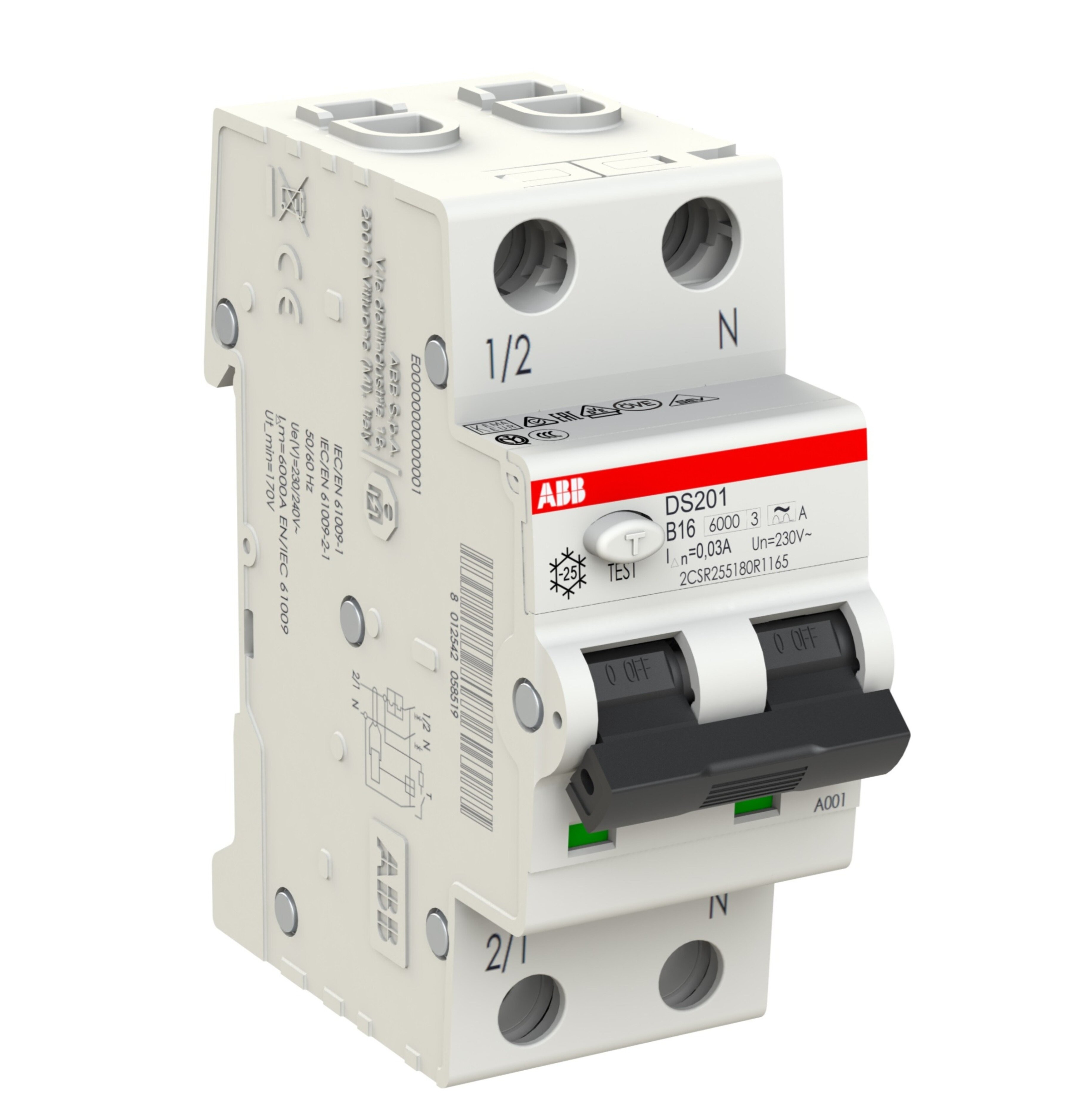 ABB Aardlekautomaat 1P+N type A, B16, 30mA "DS201A"