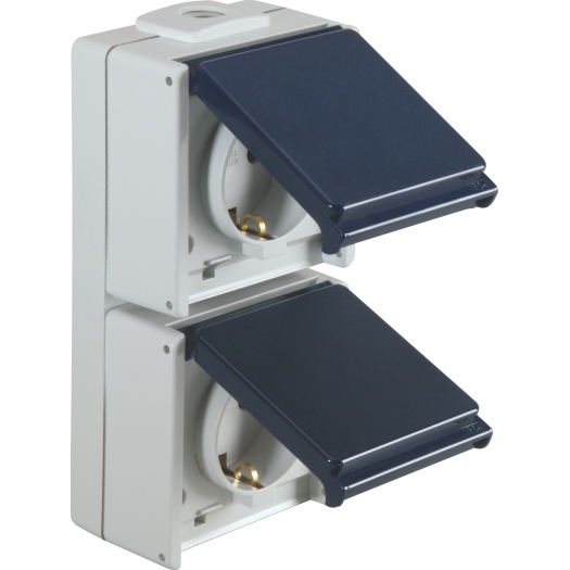 OPUS® AQUA geaarde contactdoos 2-voudig, verticaal 2-voudig, verticaal lichtgrijs/staalblauw