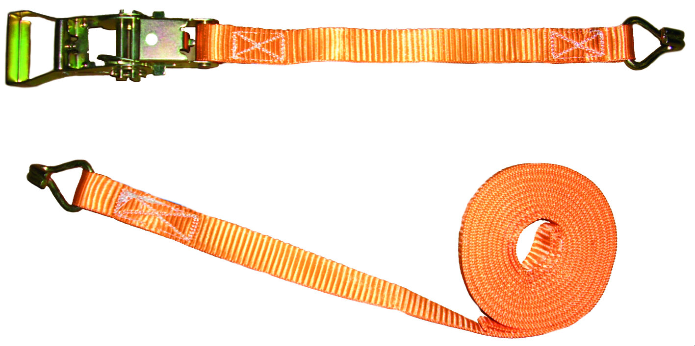 Spanband 400/800 kg, lengte 6 m, tweedelig met ratel en spitse haak, schuur- en slijtvast