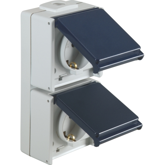 OPUS® AQUA geaarde contactdoos 2-voudig, verticaal 2-voudig, verticaal lichtgrijs/staalblauw