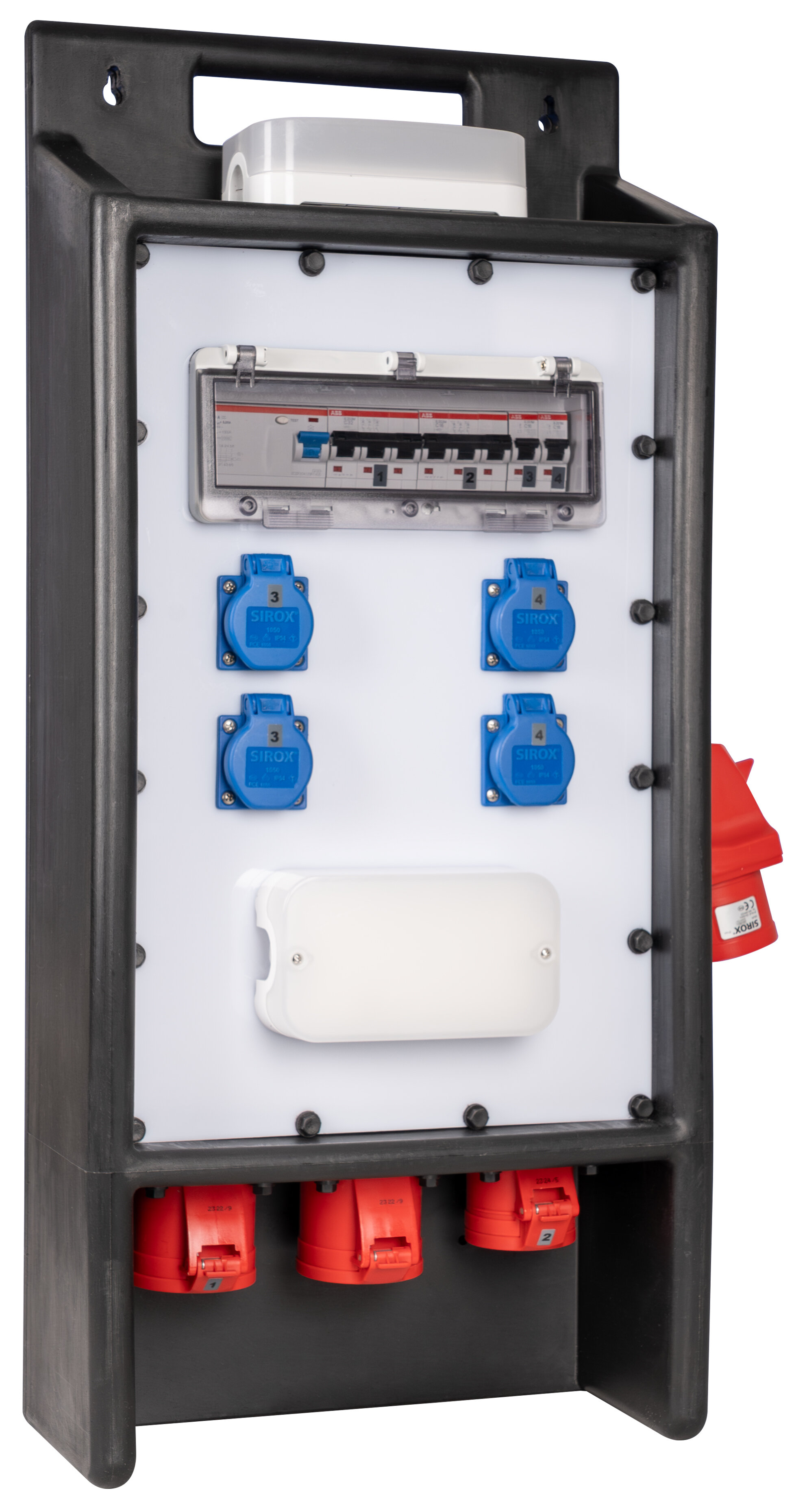 SIROX eindverdeler WANDO, LED-verlichting, ABB, CEE-St. 32 A, CEE 32 A, 2x CEE 16 A, 4x beschermkap SIROX eindverdeler WANDO, LED-verlichting, ABB, CEE-St. 32 A, CEE 32 A, 2x CEE 16 A, 4x beschermkap