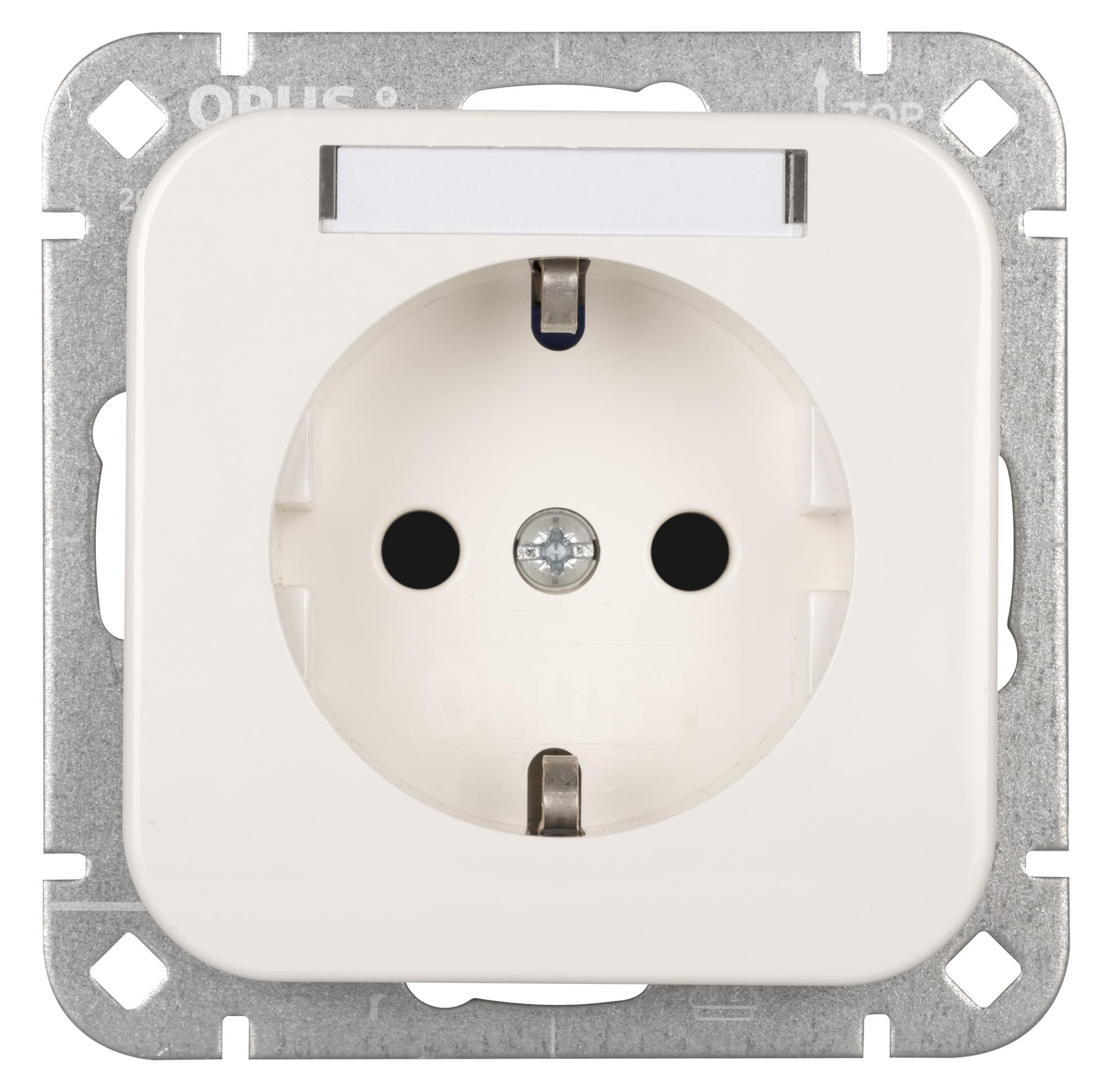 OPUS 1 wandcontactdoos met aardingscontact en etikettenveld, zuiver wit