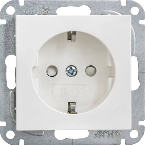 OPUS 55 geaarde wandcontactdoos - zonder krallen stuksverpakking polarwit met kinderbeveiliging (kindveilig) OPUS 55 geaarde wandcontactdoos - zonder krallen stuksverpakking polarwit met kinderbeveiliging (kindveilig)