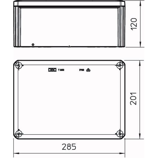 Aansluitdoos zonder invoeropeningen 285x201x120, PP/GF, lichtgrijs, RAL 7035