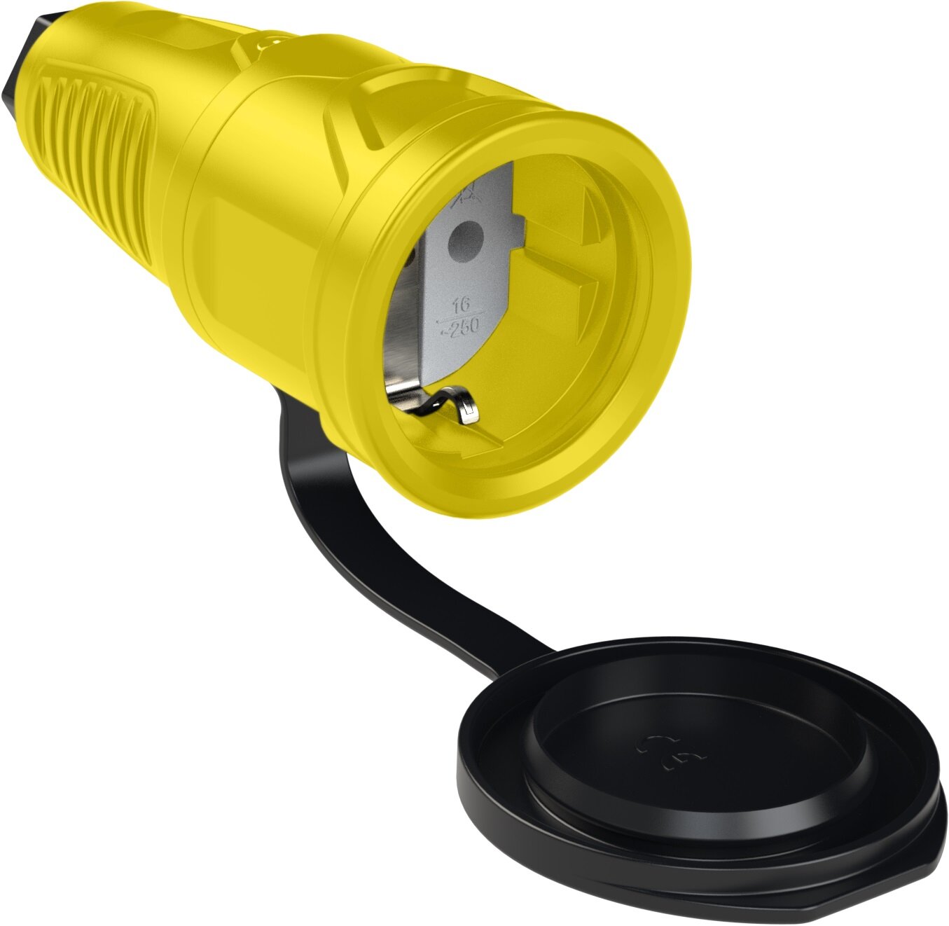 SIROX massief rubberen contrastekker met deksel op riem geel volrubber SIROX massief rubberen contrastekker met deksel op riem geel volrubber